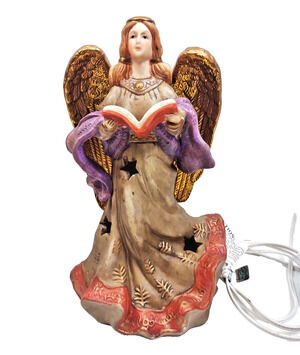 Vintage Ceramic Holiday Angel Tabletop Night Light by Elements 10 in Glow NIB